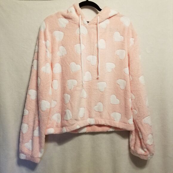 Angel Cult XL Hoodie Pink Hearts Plush Fleece Pull Over Feminine Punk Cute Soft - Picture 1 of 9